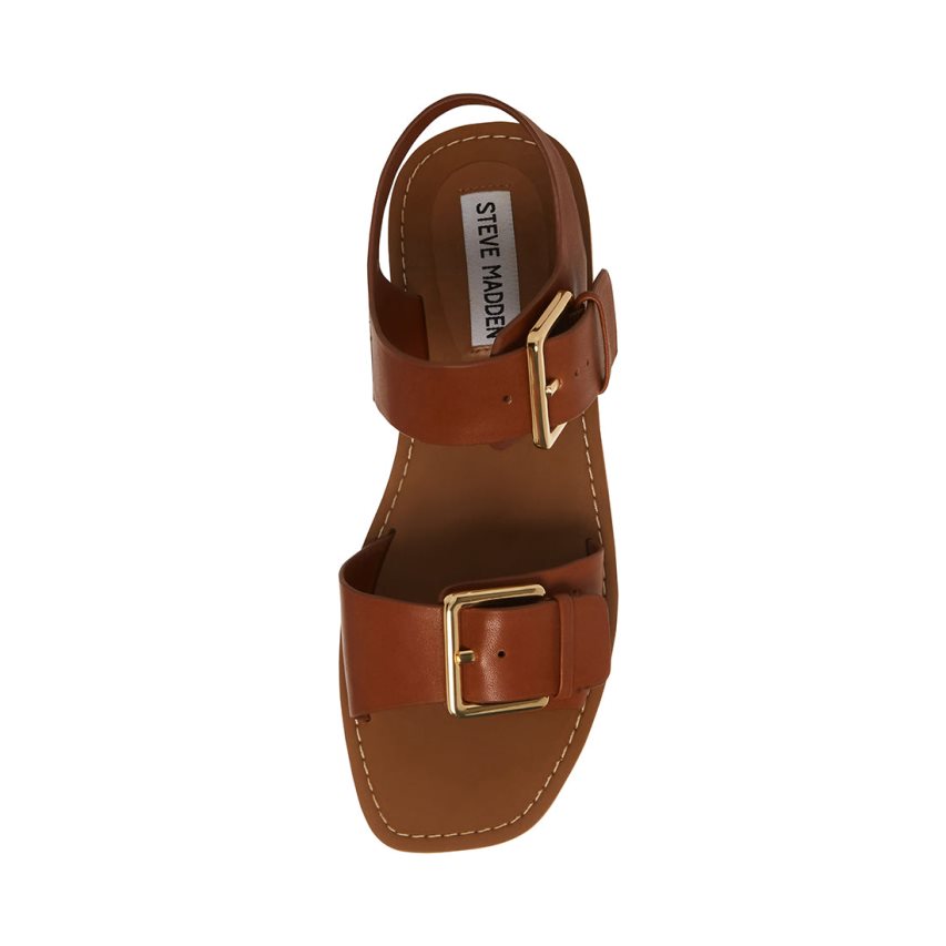 Sandalias Planas Steve Madden Santo Cuero Mujer Marrones | ES PN4160